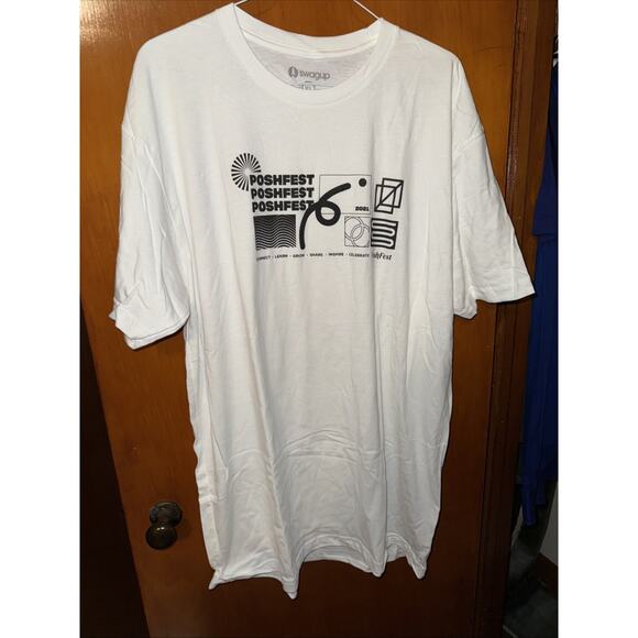 Poshmark 2021 XL Posh Fest Tee Shirt Short Sleeve White Black Swagup Real Thread - Picture 1 of 4
